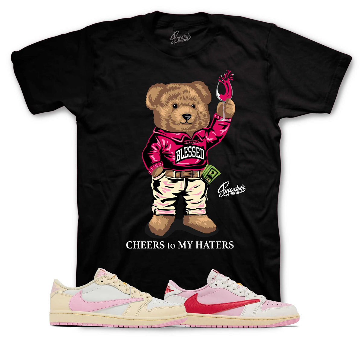 Retro 1 Travis Scott Shy Pink Cheers Bear Shirt