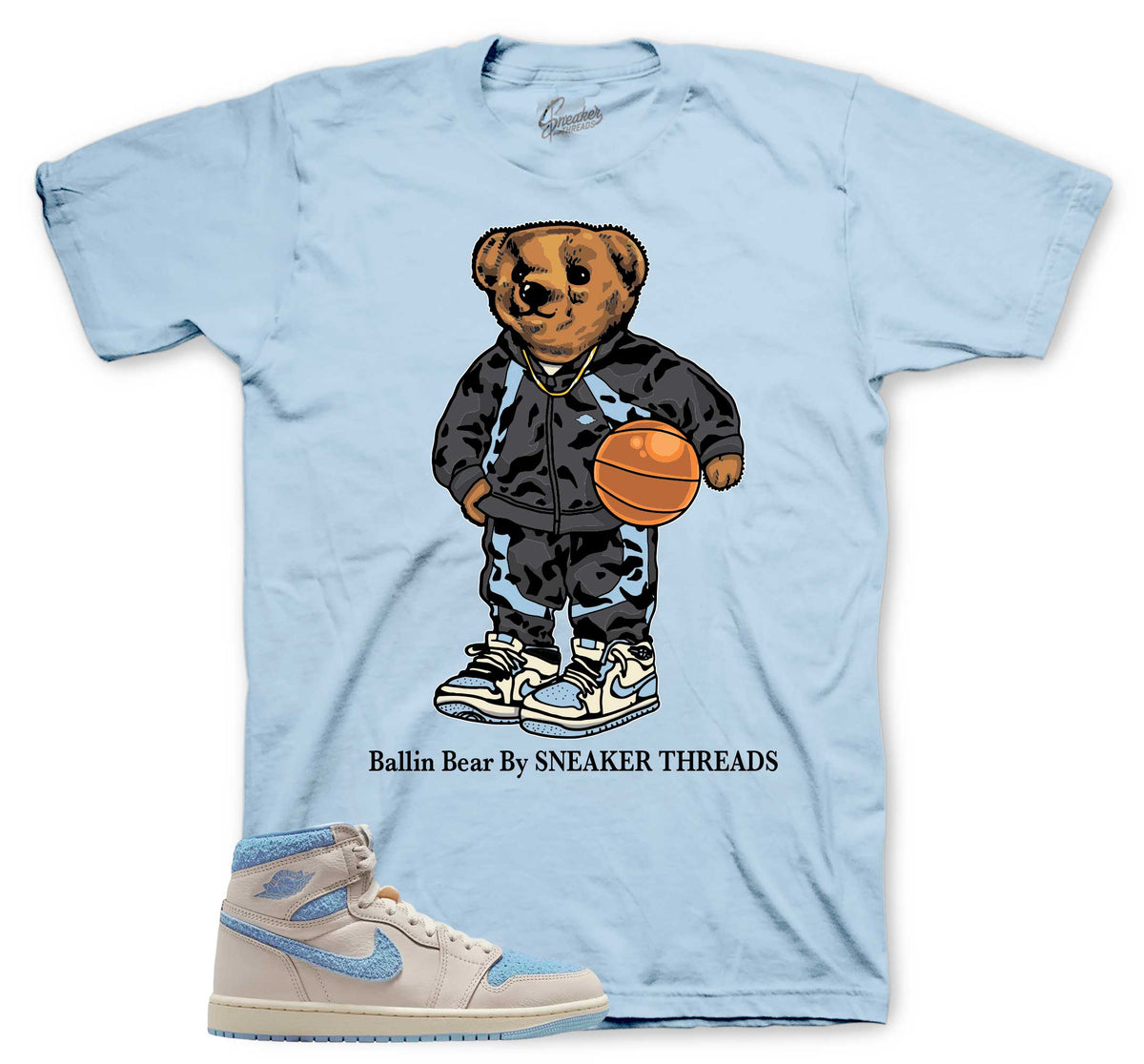 Retro 1 Psychic Blue Ballin bear Shirt