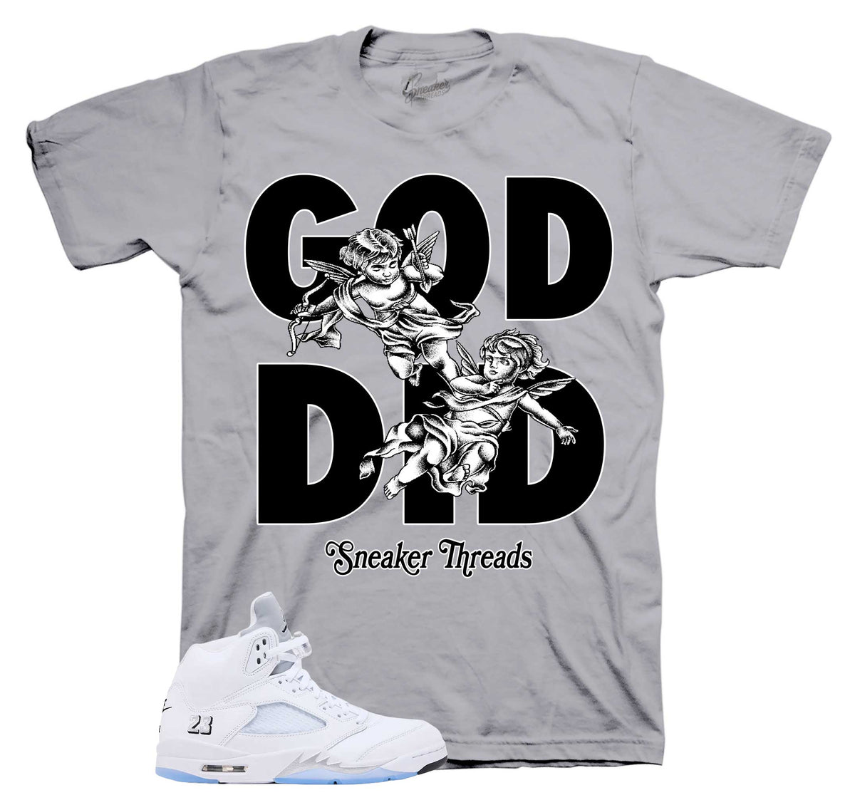 Retro 5 White Metallic Gods Plan Shirt