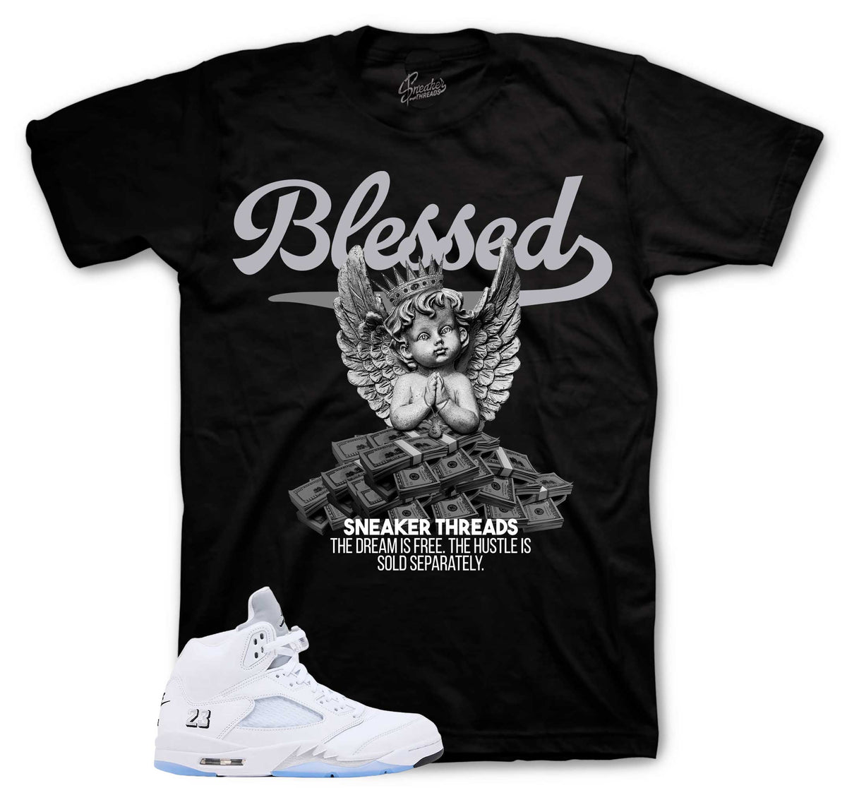 Retro 5 White Metallic Blessed Angel Shirt