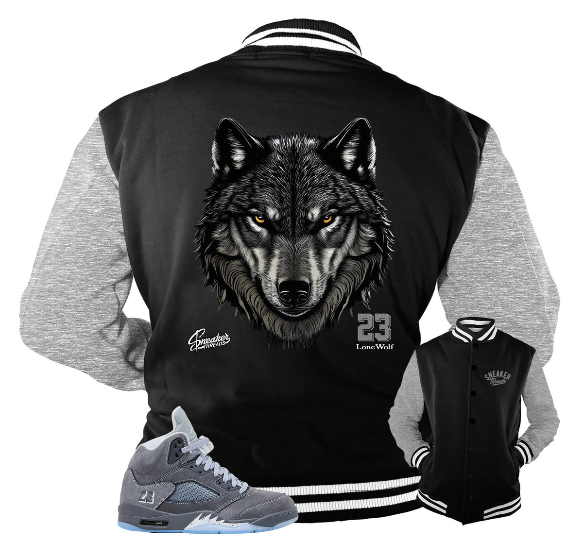 Retro 5 Wolf Grey Fearless Varsity Jacket