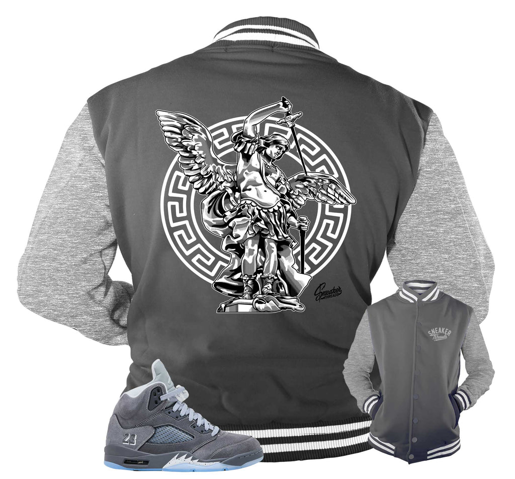 Retro 5 Wolf Grey Archangel Varsity Jacket