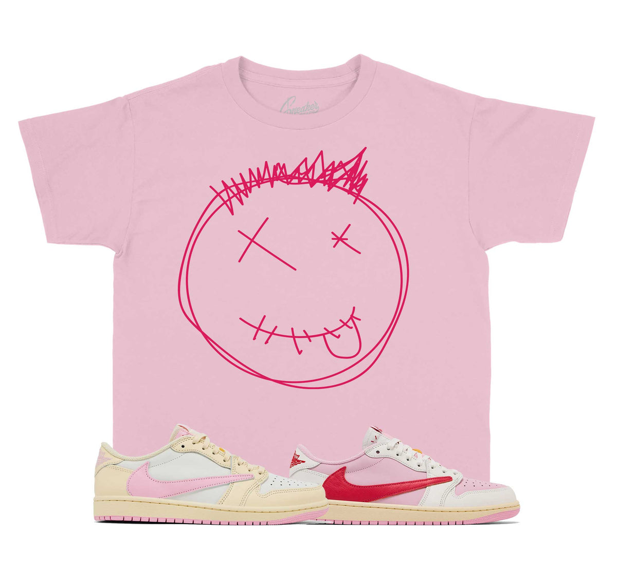 Kids - Retro 1 Travis Scott Pink Smiley Shirt