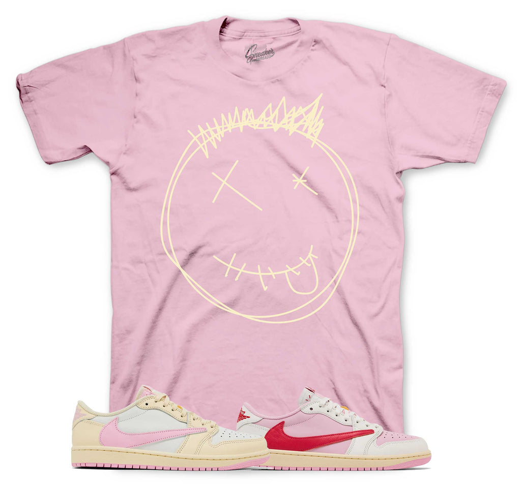 Retro 1 Travis Scott Shy Pink Smiley Shirt