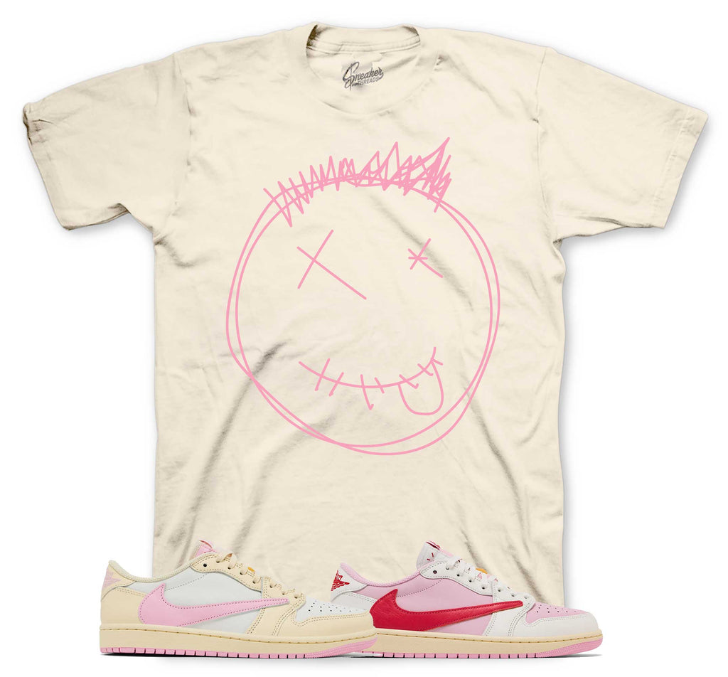 Retro 1 Travis Scott Shy Pink Smiley Shirt