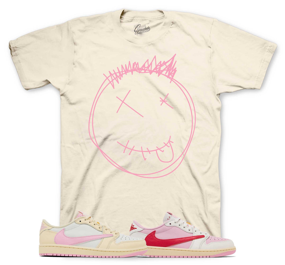 Retro 1 Travis Scott Shy Pink Smiley Shirt